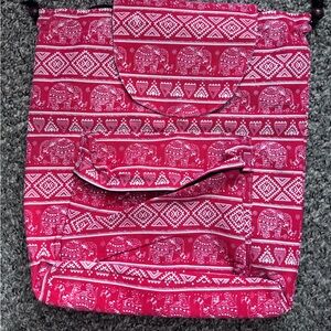 Thai Stylish Red Elephant Print Women's Shoulder Bag